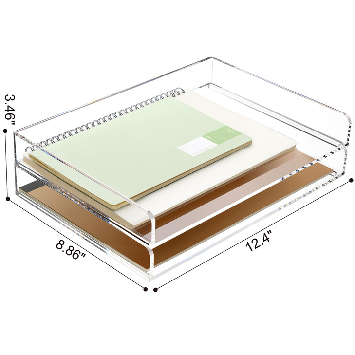 2 Pack Stackable Paper Letter Tray A4 File Tray Desk Organizer Acrylic Desk Organizers and Accessories Sorter Clear Work