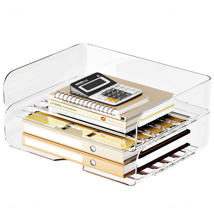 Tomorotec Desk Letter Tray Set A4 Size Clear PET Stackable Document Organizer Office Desktop File Paper Holder Book Stor