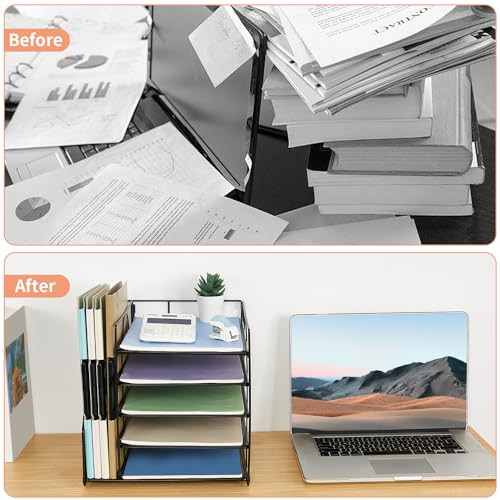 LEKETREE Desk Organizers and Accessories 5Tier Paper Letter Tray Organizer with File Holder Desktop Organizer for Office
