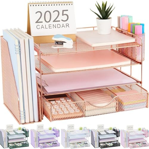 gianotter Desk Organizers and Accessories with File Holder 4Tier Desk Accessories Workspace Organizers with Drawer and 2