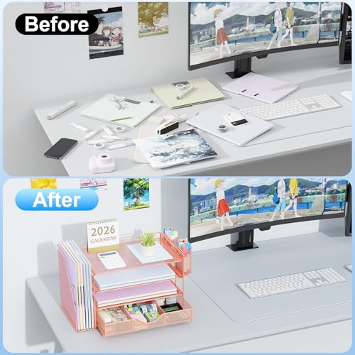 gianotter Desk Organizers and Accessories with File Holder 4Tier Desk Accessories Workspace Organizers with Drawer and 2