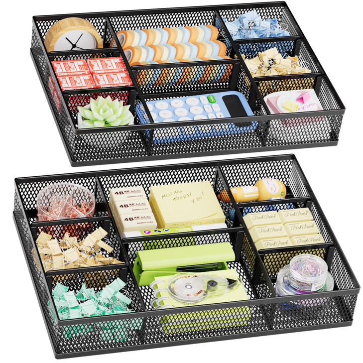 Marbrasse 2 Pack Desk Drawer Organizer Mesh Drawer Organizer Tray with 8 Adjustable Compartments Desk Organizers and Acc