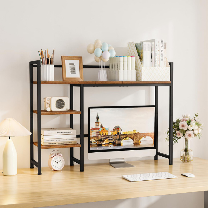 Snughome Desk Shelf 386 Desktop Organizer Shelf Desk Hutch for Computer Monitor 4 Tier Desk Display Rack Wood Desktop Bo