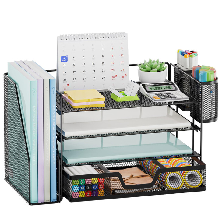Marbrasse Desk Organizer and Accessories4Tier Paper Letter Tray Organizer with File Holder Desk Accessories Workspace Or