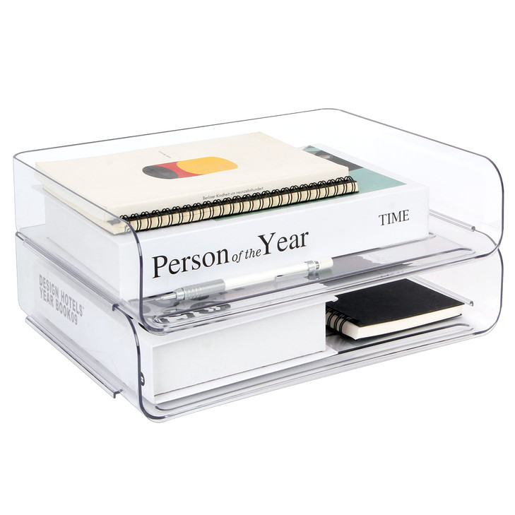 Zyners 2 Pack Stackable Desk Letter Paper Tray A4 Clear Plastic Desk File Organizer Letter Tray Desktop File Paper Organ