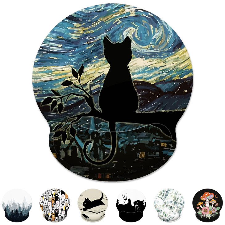 Ergonomic Mouse Pad with Wrist SupportAesthetic Black Cat Mouse Pad with Wrist RestRelieve Wrist Pain Mousepad NonSlip R