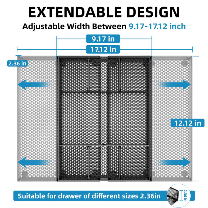 Marbrasse Expandable Desk Drawer Organizer Mesh Drawer Organizer Tray with 10 Adjustable Compartments Desk Organizers an