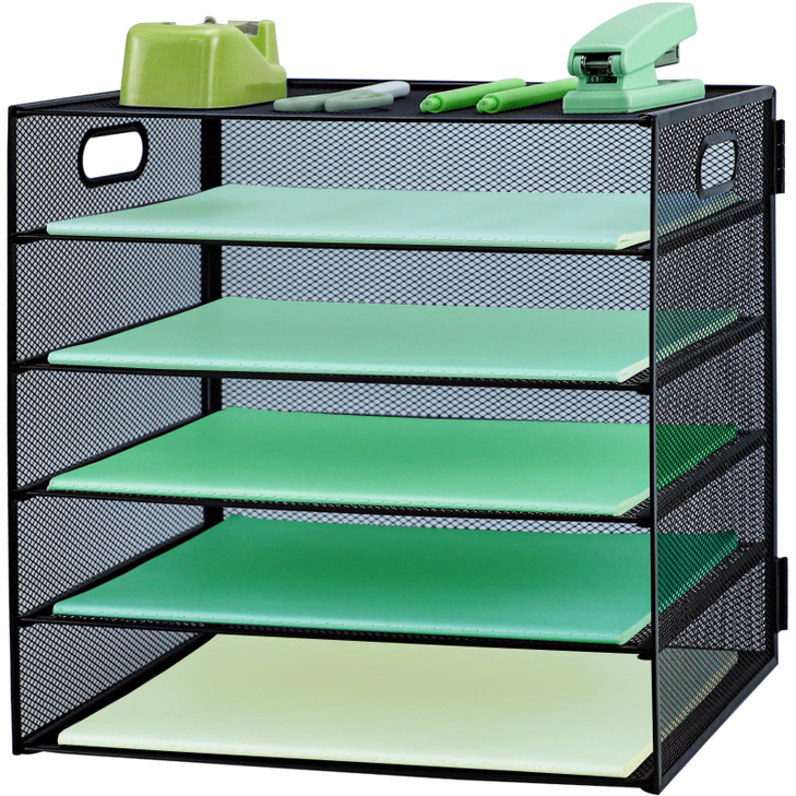 IOUGDSEC Paper Letter Tray with Handle 5 Tier Metal Mesh Desk File Organizer A4 Paper Desktop Filing Trays Desk Tidy Mag