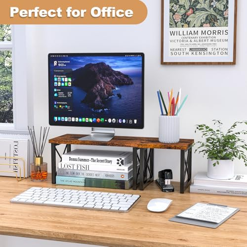 HavenlyYouth Desk Shelf 2 Tier Wood Desktop Bookshelf Adjustable Freestanding Stackable Desk Organizer Desktop Shelf Org