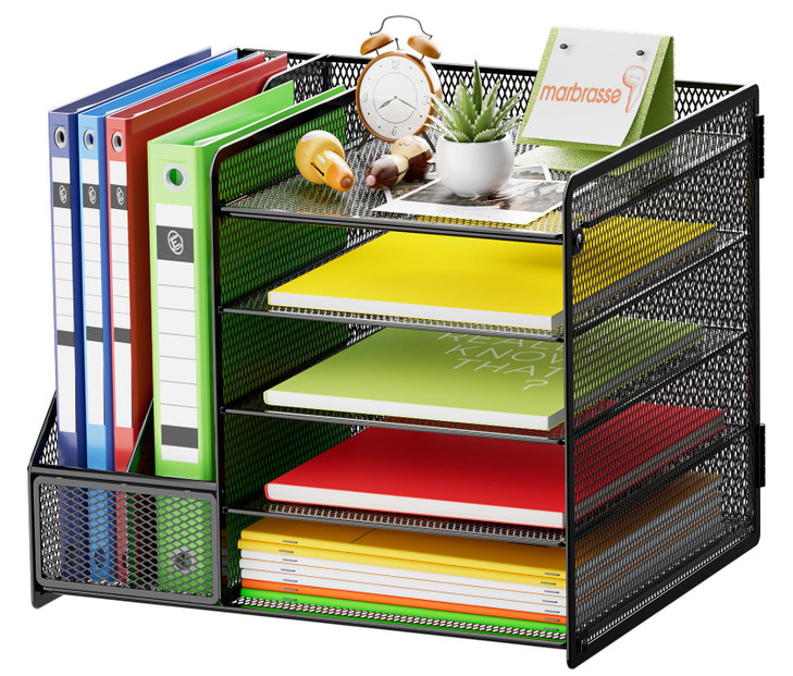 Marbrasse Desk Organizer with File Holder 5Tier Paper Letter Tray Organizer Mesh Desk Organizers and Accessories with Ma