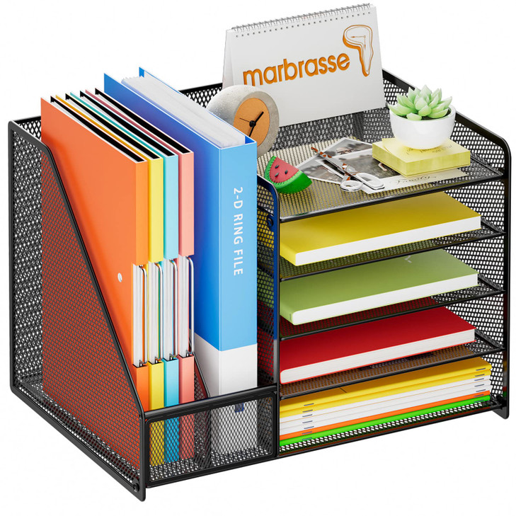 Marbrasse Desk Organizer with File Holder 5Tier Paper Letter Tray Organizer Mesh Desk Organizers and Accessories with Ma