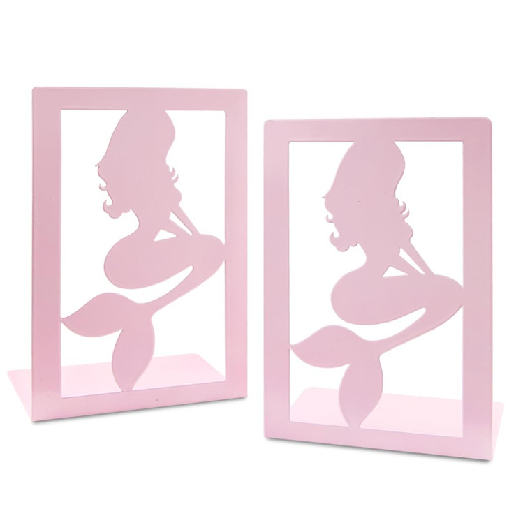Pink Mermaid Bookends for GirlsCute Mermaid Princess Bookends Metal Book Ends Shelves Organizer Metal Book Stands Journa