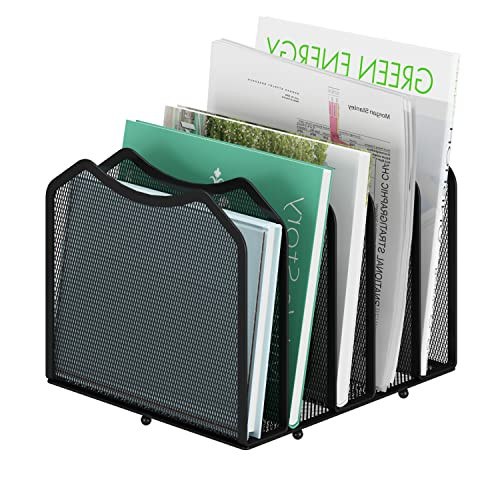 Simple Trending Mesh Desktop File Sorter Organizer 5Section Bookshelf for Desk Home Office Black