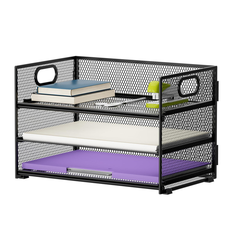 Marbrasse 3 Tier Paper Organizer Letter Tray Mesh File Organizer with Handle Paper Sorter Desk Organizer for Home Office