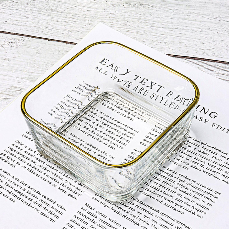 NatSumeBasics Clear Paper Clip Holder Glass Bowl with a Golden Rim Cute Paper Clips Dispenser Colorful Paperclips Elegan