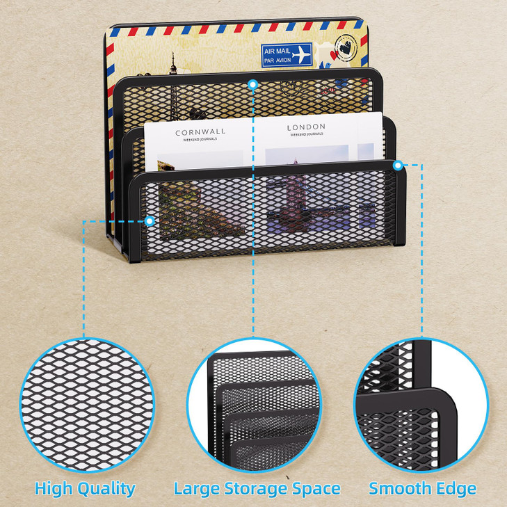 Marbrasse Mail Organizer for Desk 3Slot Mesh Metal Mail Holder countertop Letter Holder Office Desktop Envelope and Docu