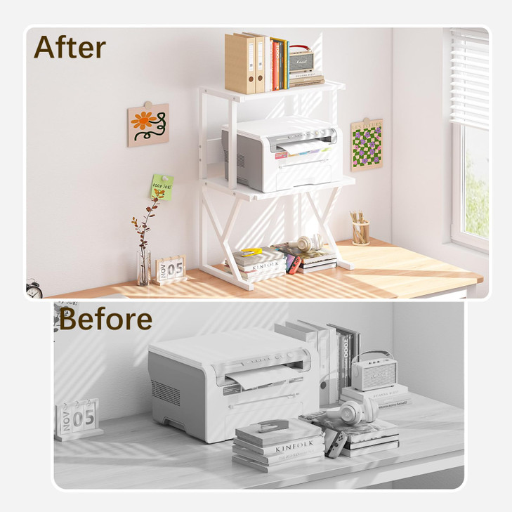 aboxoo Desktop Printer Stand with 3 Tier Wood Storage ShelvesUnder Desk Printer TableMultiPurpose Home Office Desk Organ