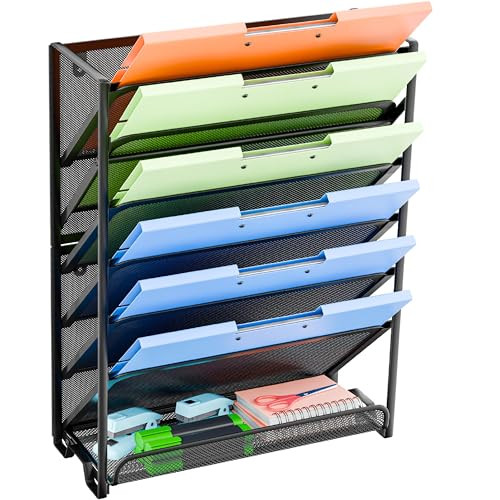 Simple Trending Wall File Organizer Mesh 7Tier Vertical Hanging File Holder Desktop Metal Files Rack for Office and Home
