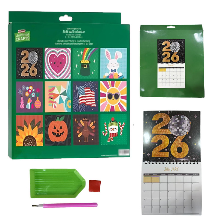 2026 Wall Diamond Art Painting Calendar Kit 12Month Flip Wall Calendar with To Do List Jan 2026 to Dec 2026 Creative Pai