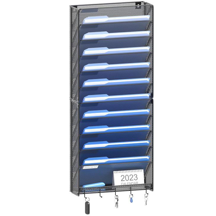 OUTWOLF Hanging Wall File Organizer with Hooks 12 Tier Vertical Wall Mount File Holder File Folder Wall Organizer for Of