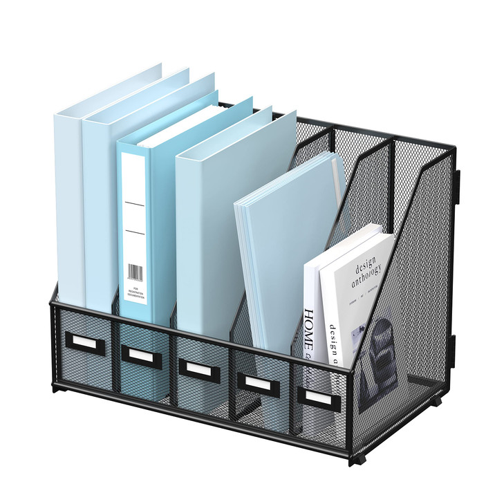SUPEASY Desk Organizers Metal Desk Magazine File Holder with 5 Vertical Compartments Rack File Organizer for Office Desk