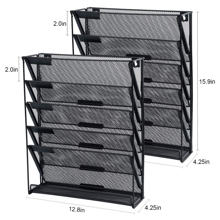 samstar 2 Pack Wall File Organizer 6Tier Wall Mount Paper Holder Vertical File Rack for Office Home Black