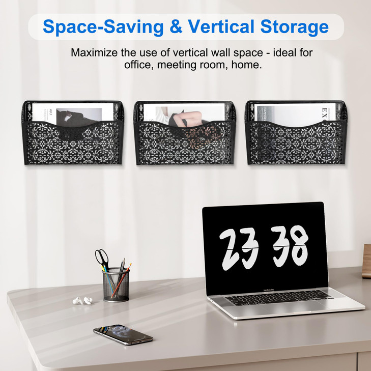 EasyPAG 3 Pack Hollow Design WallMounted File Organizer Heavy Duty Metal Vertical Space Saving Letter Size Single Pocket