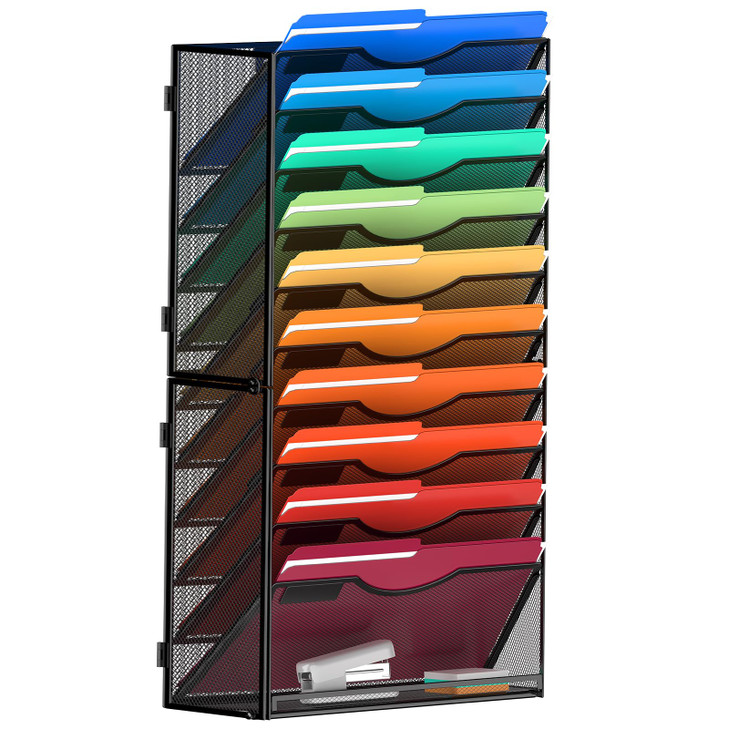 MINDEPOT 11 Tier Wall File Holder Hanging Wall Mount Paper File Organizer for Mails Folders Document Magazine Organizati
