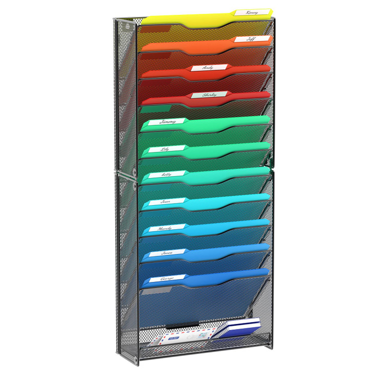 samstar 12 Tier Wall File Organizer Hanging Wall Mount File Holder Paper Folder Mail Organizer Mesh Metal Black