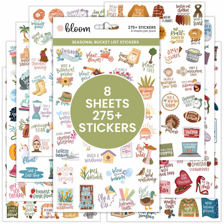 bloom daily planners Seasonal Bucket List Planner Stickers Spring Summer Fall Winter Activity Goals for Adults 8 Sheets