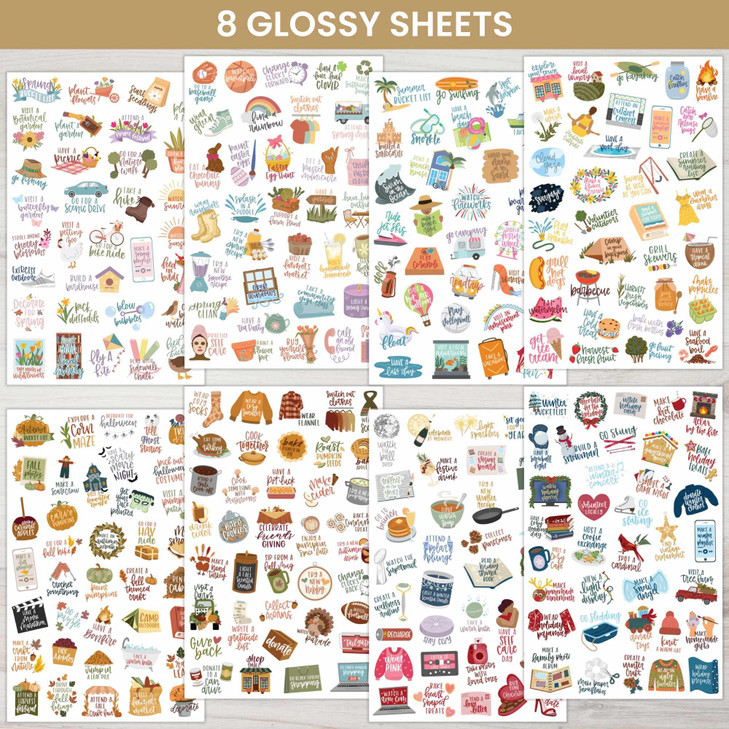 bloom daily planners Seasonal Bucket List Planner Stickers Spring Summer Fall Winter Activity Goals for Adults 8 Sheets