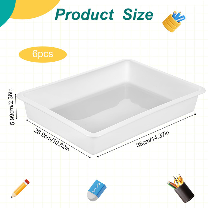 6 Pack Classroom Turn in Bins 1437 x 1062 x 236 Inches White Plastic Paper Trays for Classroom Organization Large Letter