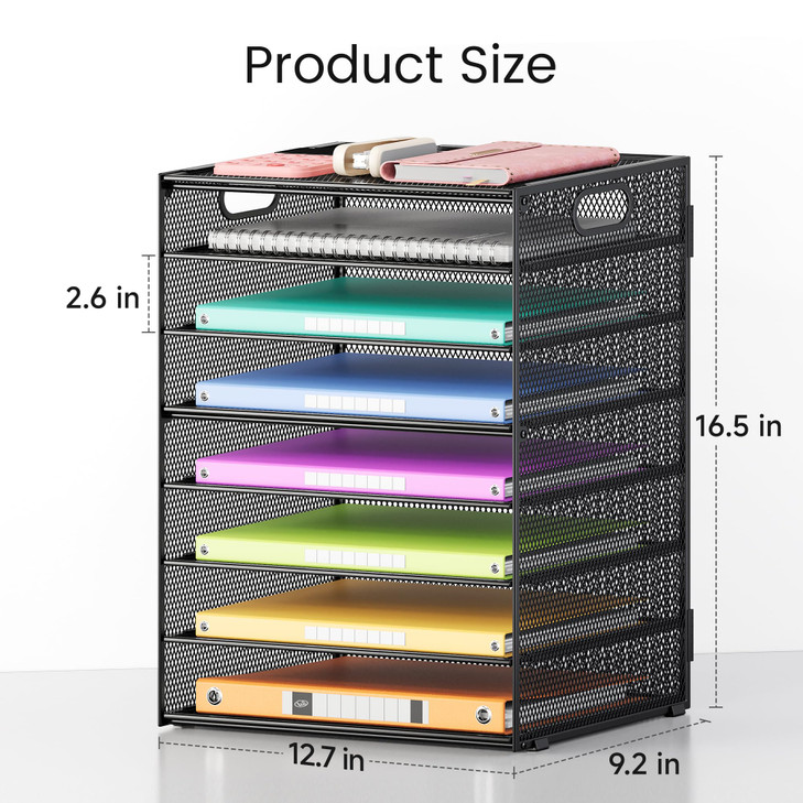 Lavatino 8 Tier Paper Organizer for Desk Black Mesh Letter Tray File Sorter Organizers with Handles Including 5 Adjustab