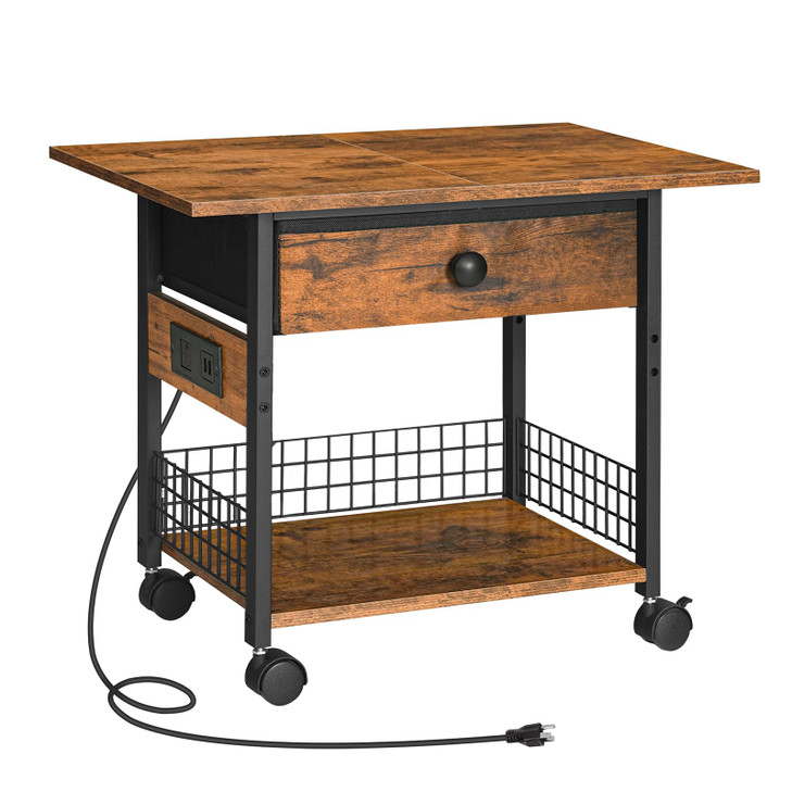 HOOBRO Printer Stand with Charging Station 2Tier Printer Cart Under Desk Printer Table with Power Outlet Wheeled Printer