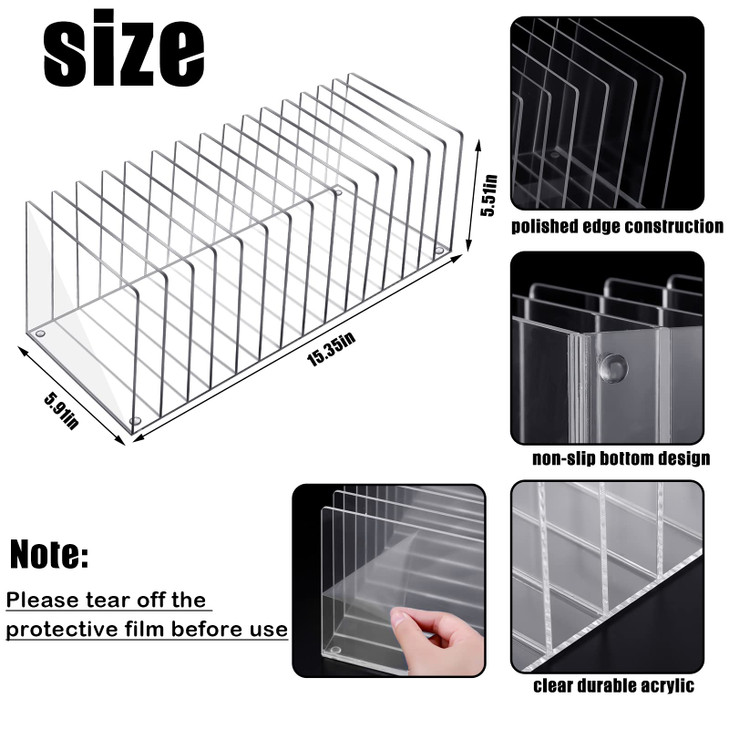 Ctosree Acrylic File Organizer for Desk Vertical 15 Compartments File Sorter Mail Organizer Desktop Countertop Folder St