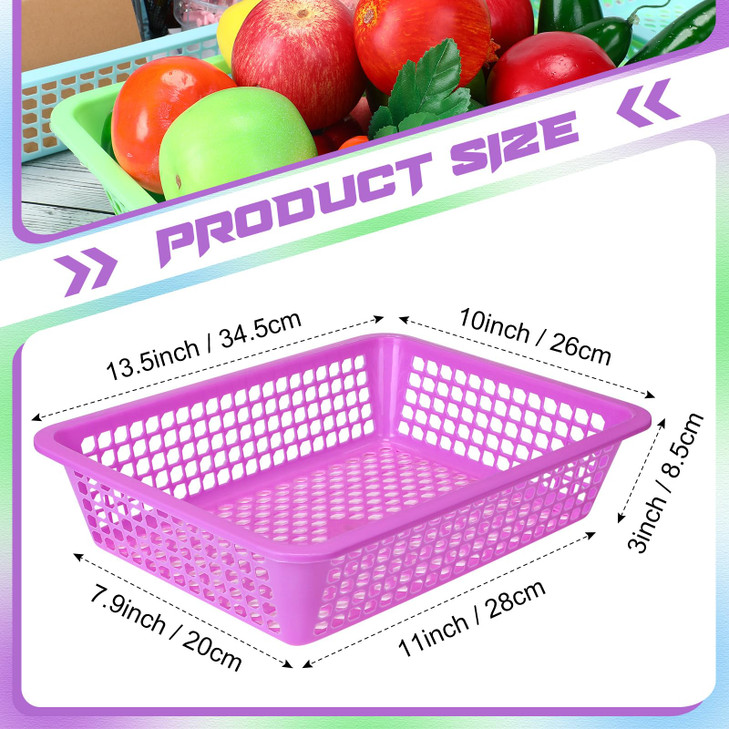 Zhehao 16 Pack Paper Organizer Basket 135 x 10 x 3 Inch Plastic Mesh Bin Colorful MultiPurpose Ideal for Office Classroo