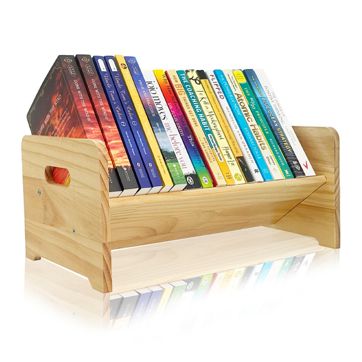Desktop Bookshelf Organizer Wood Office Tabletop Book Storage Rack Tilting Bookcase for BooksMagazine DisplaySmall Deskt