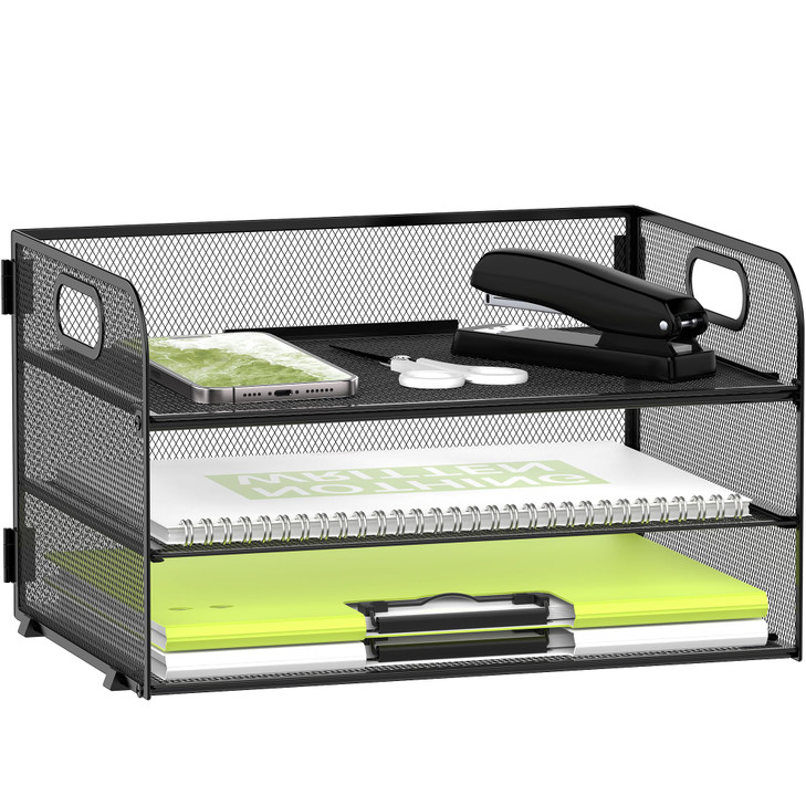 Daltack 3Tier Paper Organizer with Handle Mesh Desk Organizer Letter Tray Paper Tray Organizer File Organizer for A4 Fil