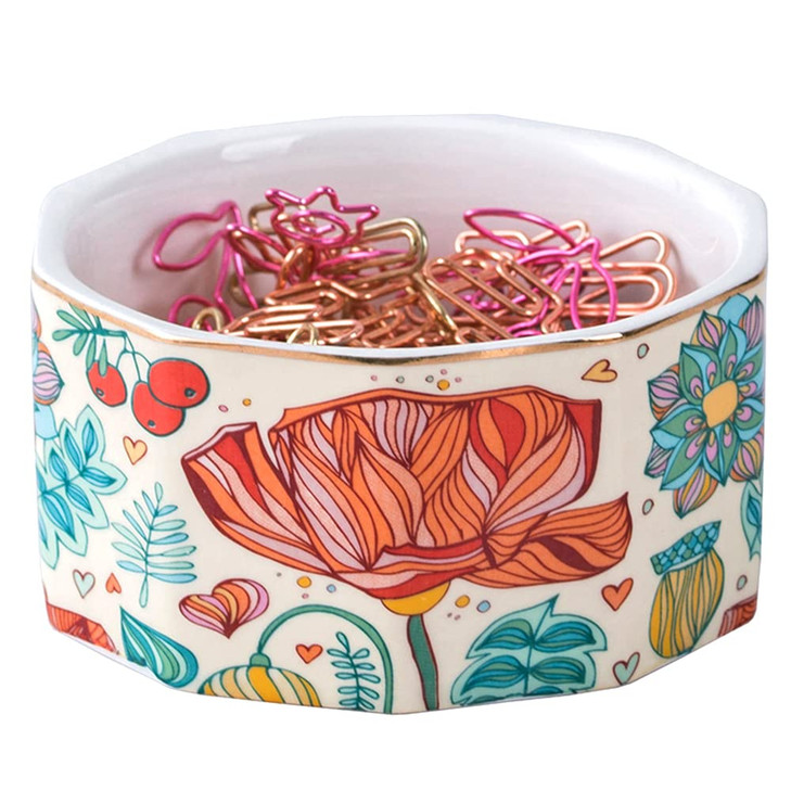YOSCO Ceramic Paper Clip Holder Paper Clip Dispenser Organizer for Desk Cute Office Binder Clip Holder Bobby Pin and Hai