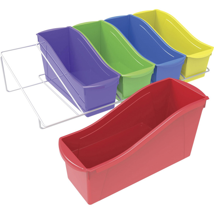 Storex Book Bins with Metal Shelf Rack 143 x 2569 x 725 5 Assorted Color Bins White Epoxy Metal Rack