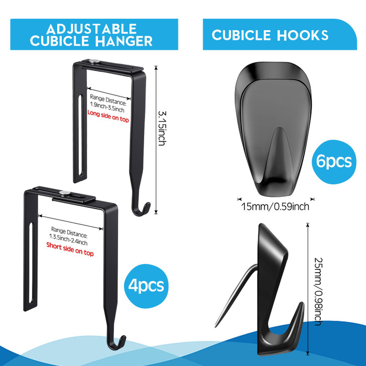 LEIFIDE 10 Pcs Cubicle Decor Hooks Set 6 Pcs Fabric Panel Wall Hook and 4 Pcs Adjustable Cubicle Hanger Fit 1 38 Inch to