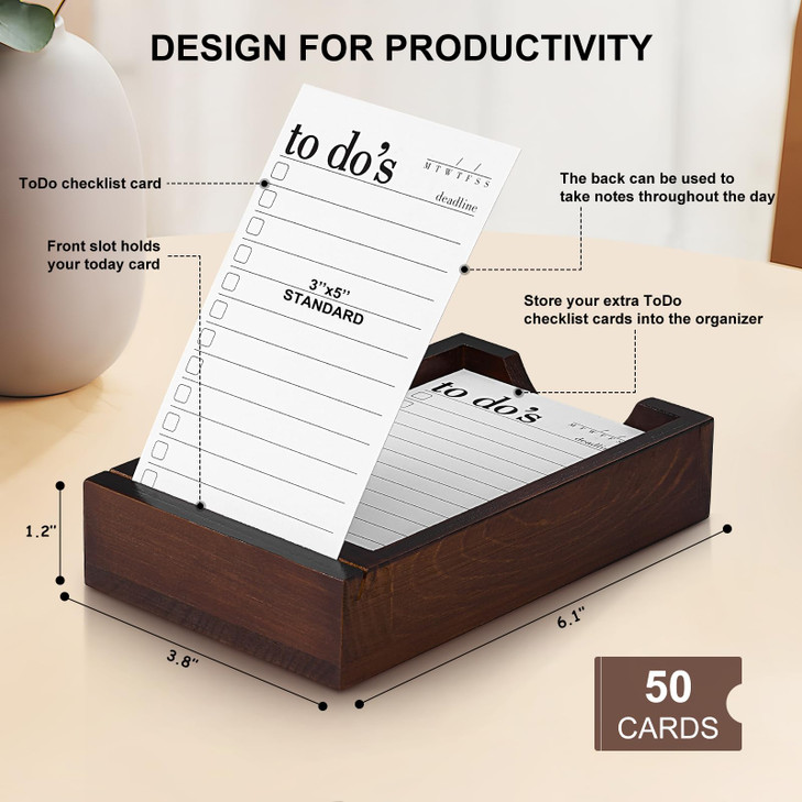 Daily To Do List Planner 50 ToDo Checklist Cards 3x5 with Wooden Stand Undated Daily Planner Notepad Perfect for Daily T