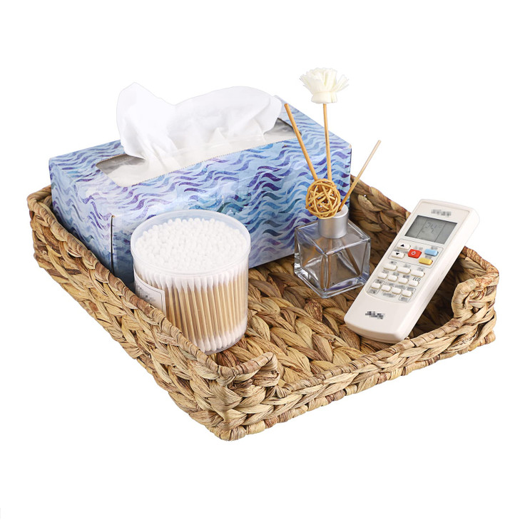BTSKY Multipurpose A4 File Tray Natural Water Hyacinth Desk Tray Organizer Woven Letter Size Desk Documents Trays Magazi