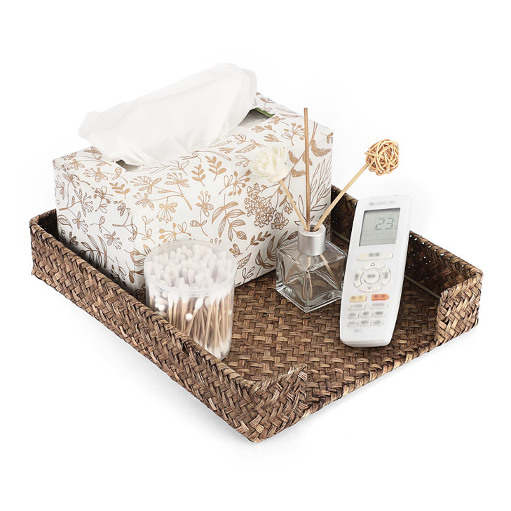 BTSKY Multipurpose A4 File Tray Natural Seagrass Desk Tray Organizer Woven Letter Size Desk Documents Trays Magazine Fil