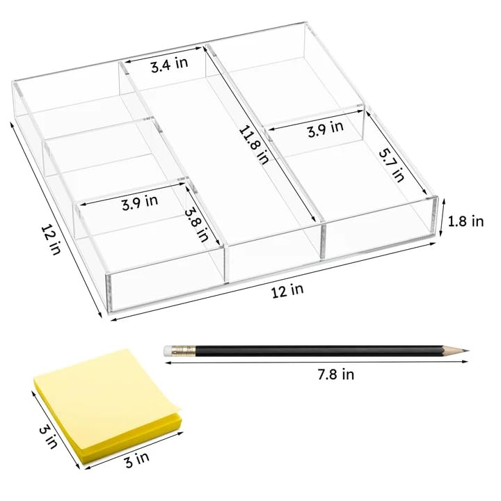 HIIMIEI Acrylic Drawer Organizer 6 Section Clear Makeup Tray Organizer for Drawer Office Bedroom118x118 inch
