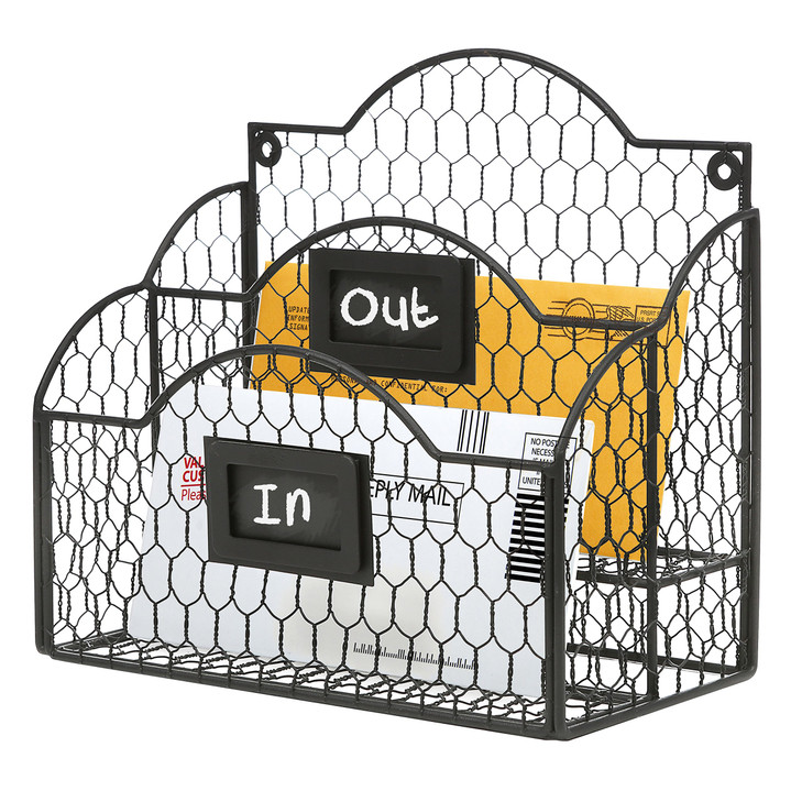 MyGift Metal Wire Basket Desk Organizer 2 Compartment InboxOutbox Black Entryway Wall Mail Sorter Office Desktop Station