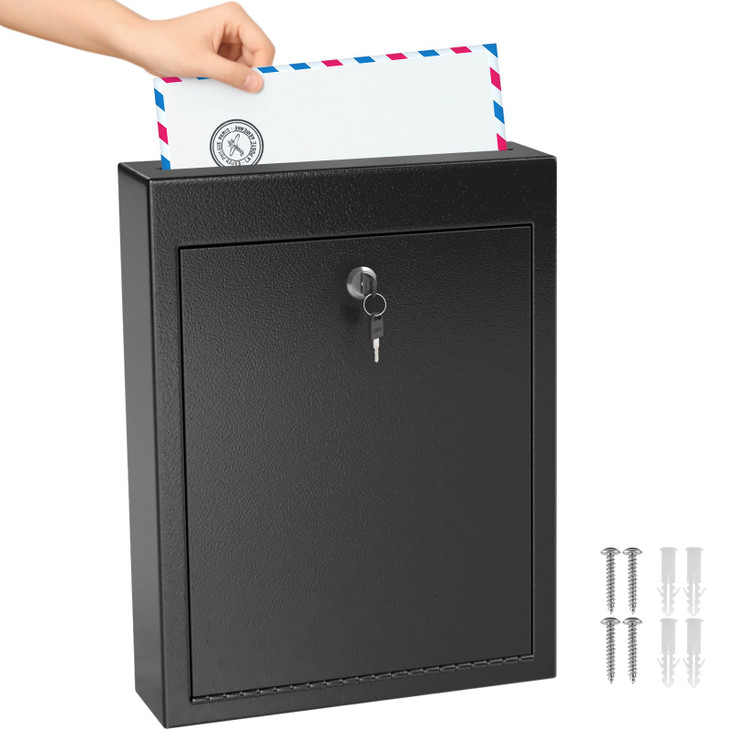 MaxGear Metal Suggestion Box with Lock and Slot 3W x 10H x 13L Inch Large Wall Mounted Locking Mailbox for Office Secure