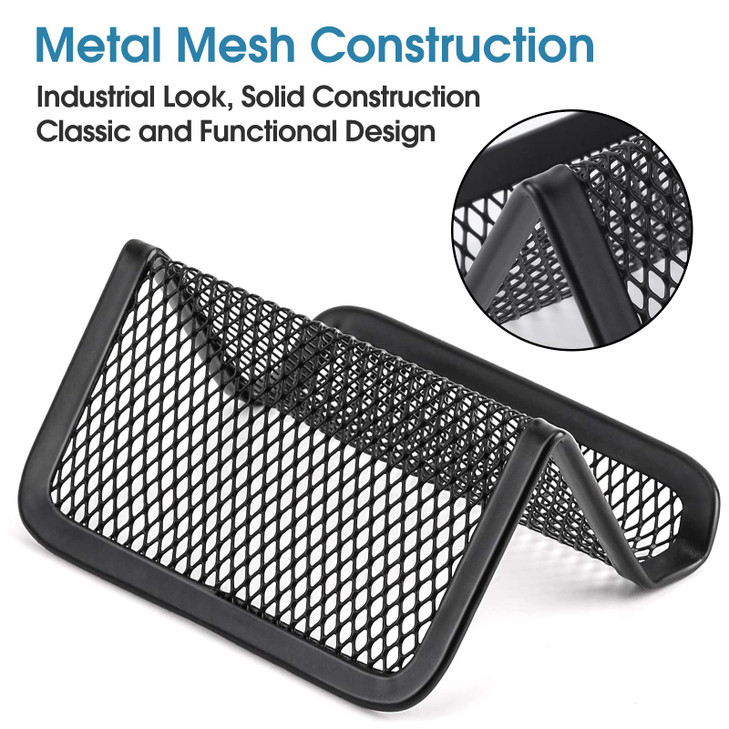 MaxGear Metal Mesh Business Card Holder 3 Pack Heavy Duty Desk Desktop Organizer Modern Grid Card Stand Display for Men