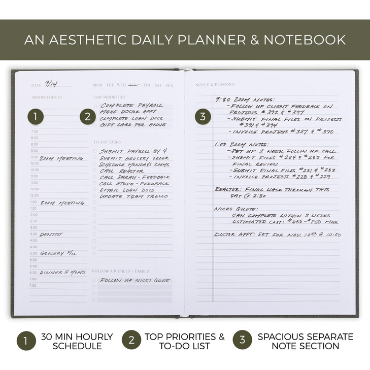 Aesthetic Daily Planner And Notebook With Hourly Schedule Modern Hardcover To do List Notepad to Easily Organize Your Wo