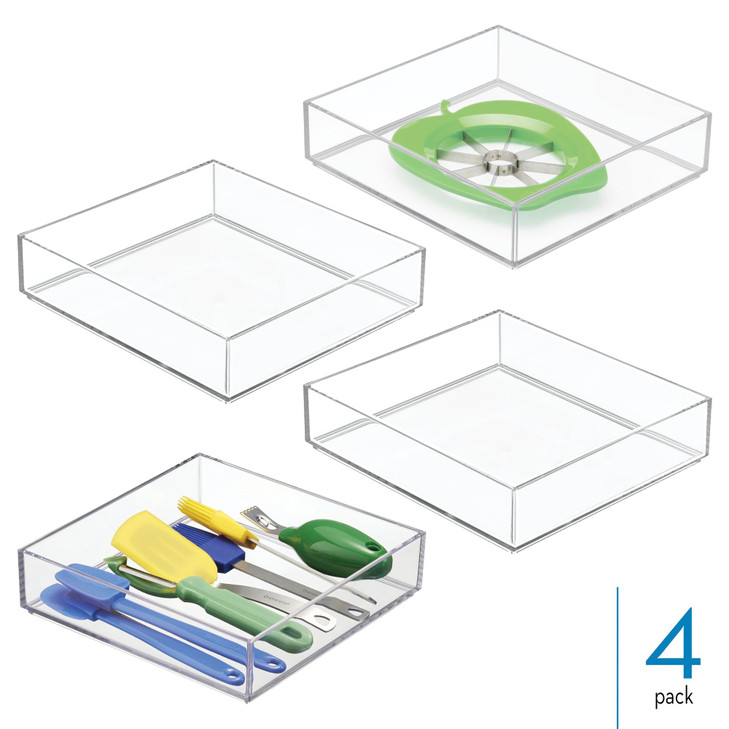 iDesign Stackable Makeup Drawer Organizer Tray Vanity Organizer or Desk Organizer Set of 4 Clear